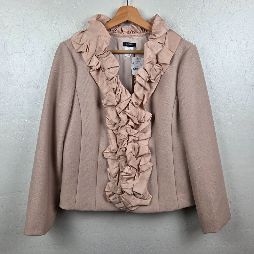 J.Crew Wool Pleated Silk Chimera Jacket Blazer Neutral Tan/Beige Size 6 Ruffled